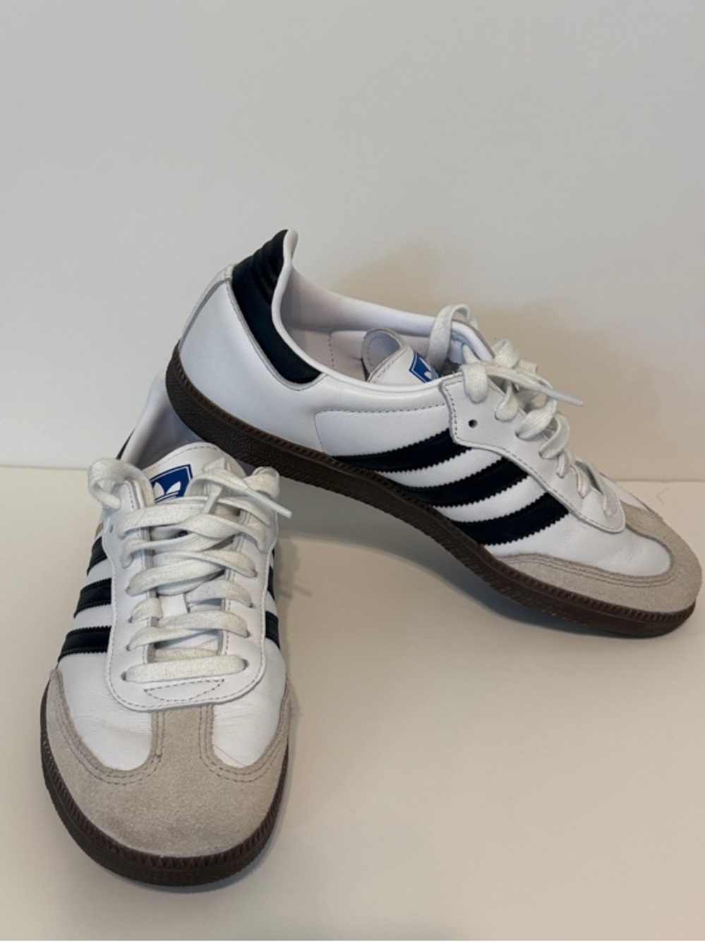 adidas Men’s Samba White Sneakers with Black Stripes and Brown Gum Sole